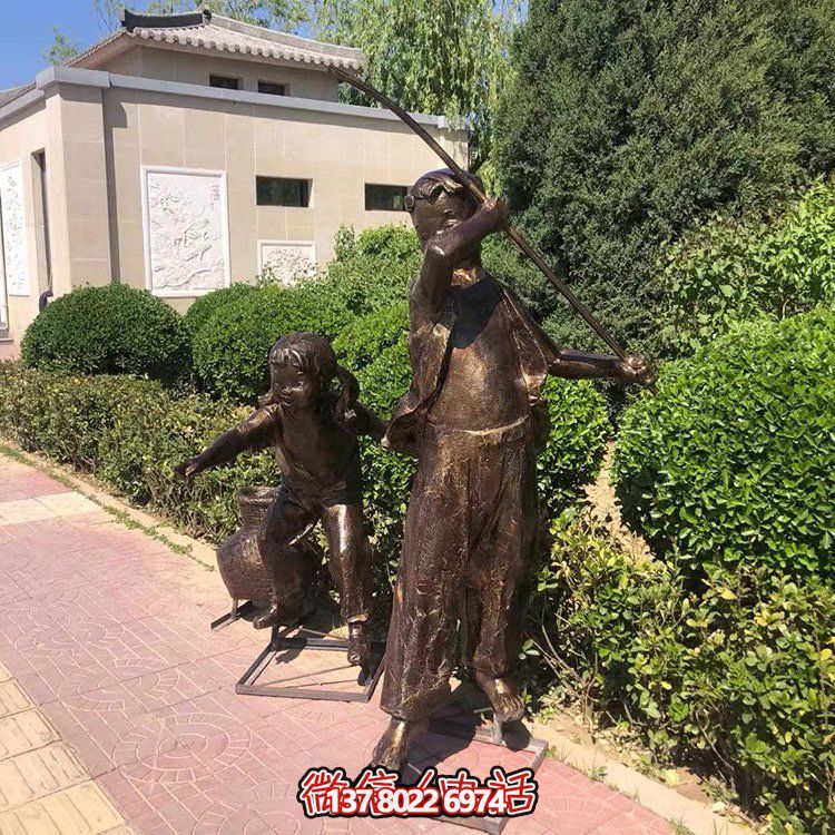 仿民俗情景玻璃鋼叉魚(yú)銅人物