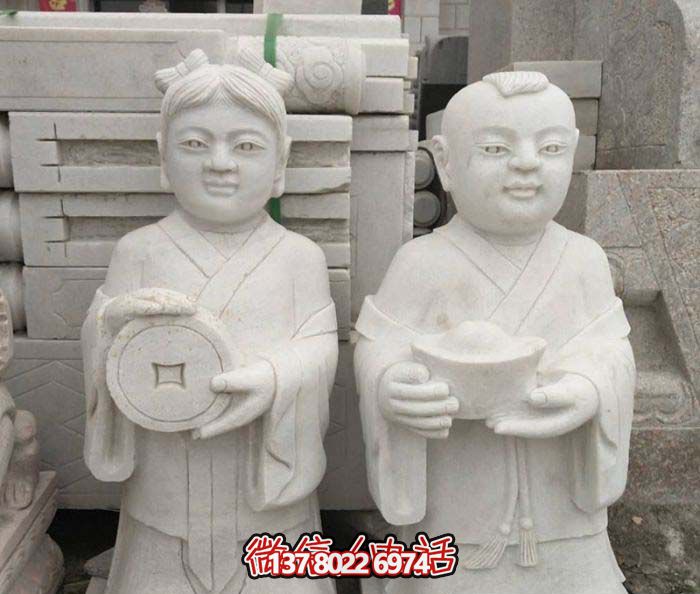 漢白玉招財進(jìn)寶福娃雕塑