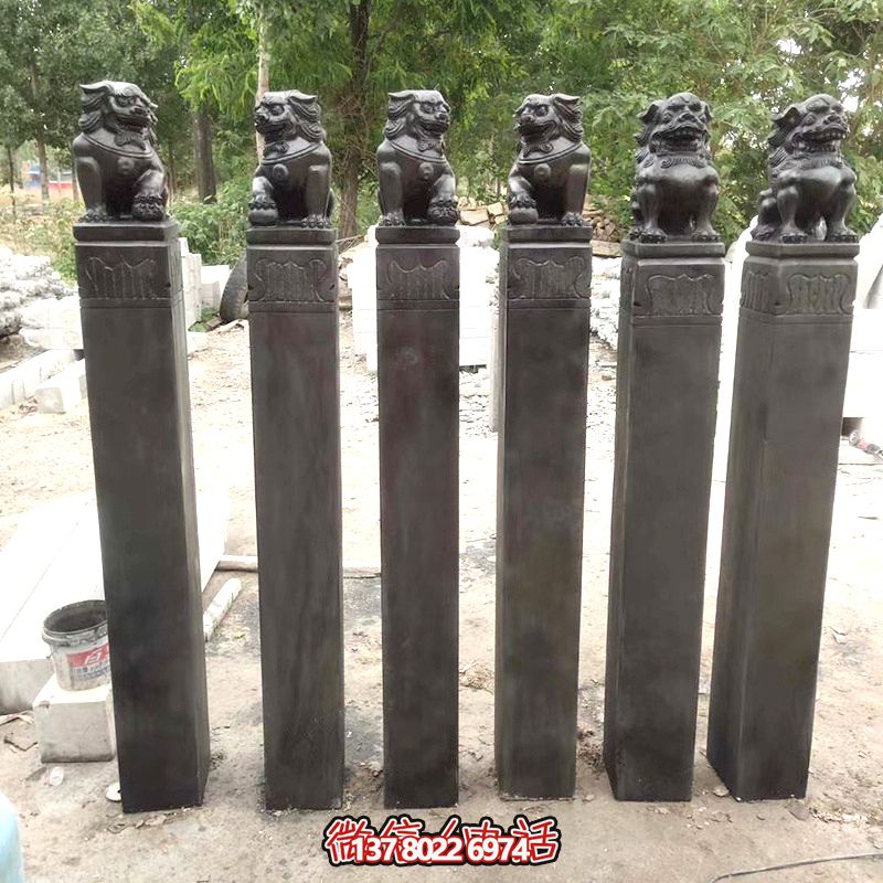 古雅青石仿古石獅子拴馬柱，點(diǎn)綴庭院門前