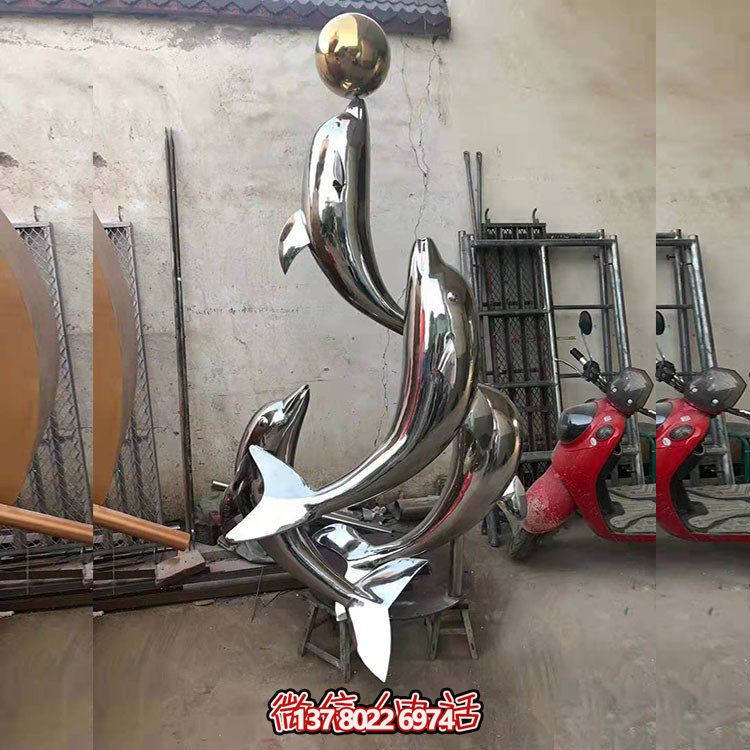 大型不銹鋼鏡面海豚景觀(guān)裝飾戶(hù)外廣場(chǎng)