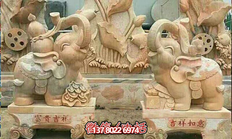景區(qū)精美黃蠟石雕大象雕塑，精致優(yōu)雅