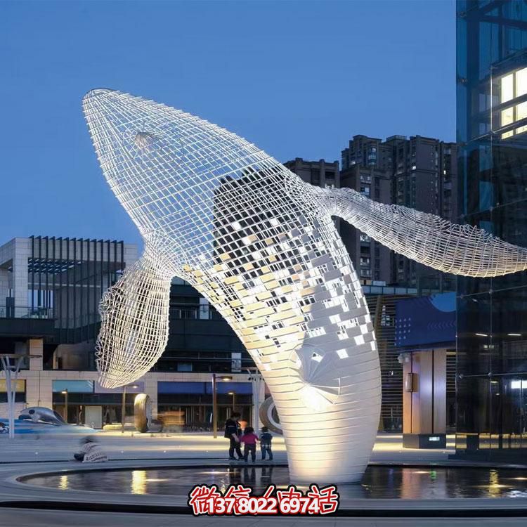 精美的大型不銹鋼網格鯨魚雕塑，綴點你的戶外空間