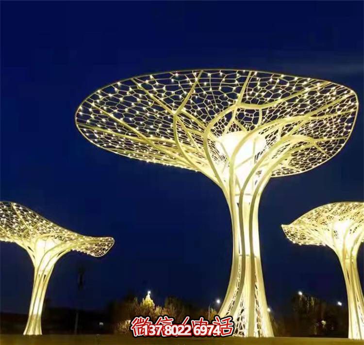 不銹鋼大型發(fā)光廣場(chǎng)照明抽象樹(shù)雕塑