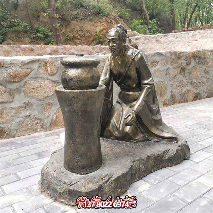 煎藥古代人物，中醫(yī)文化熬制中藥玻璃鋼仿銅情景雕塑