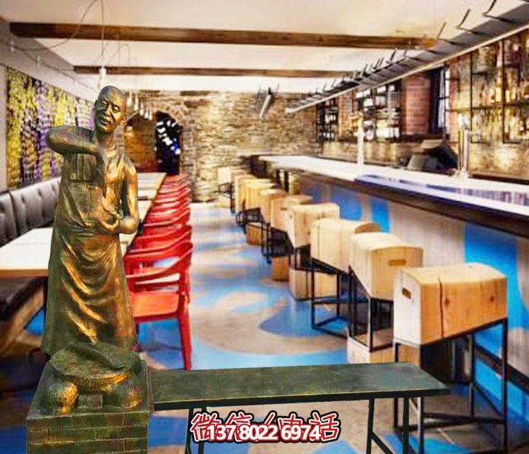 美食廣場(chǎng)銅雕拉面小品人物玻璃鋼雕塑